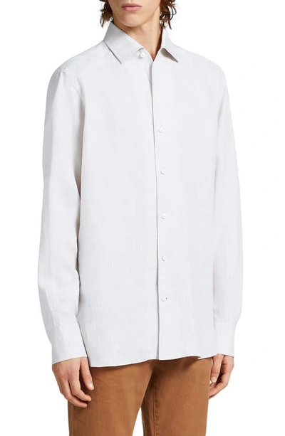 Shop Zegna Luxury Linen Button-up Shirt In White