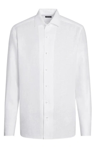 Shop Zegna Luxury Linen Button-up Shirt In White