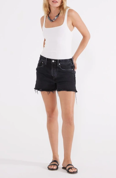 Shop Etica Haven Relaxed Cutoff Denim Shorts In Black Pearl