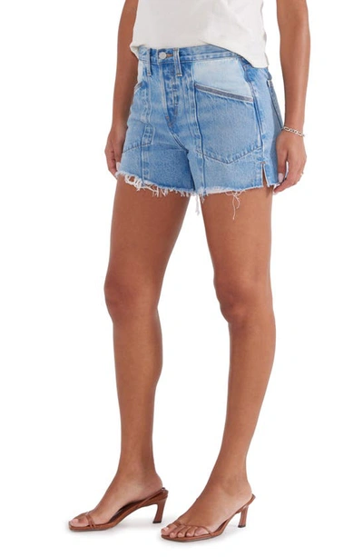 Etica Savana Paneled High Waist Raw Hem Denim Shorts In Galera Two Tone