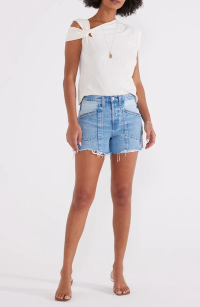 Shop Etica Savana Paneled Relaxed Raw Hem Denim Shorts In Galera Two Tone