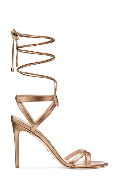 Stuart Weitzman Soiree 100 Lace-up Sandal In Gold