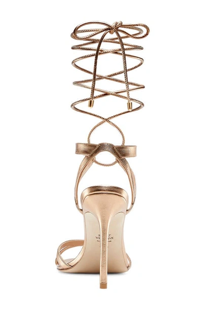 Stuart Weitzman Soiree 100 Lace-up Sandal In Gold