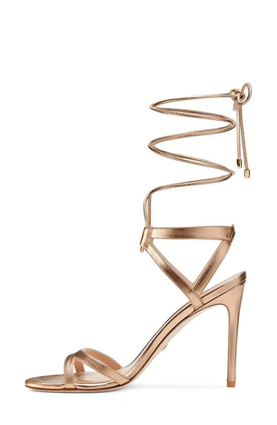 Stuart Weitzman Soiree 100 Lace-up Sandal In Gold