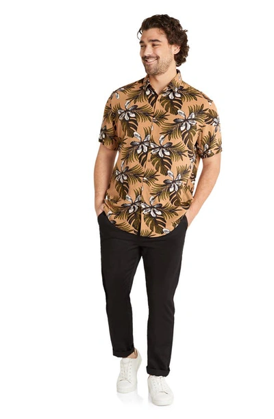 Shop Johnny Bigg Norfolk Tropical Print Short Sleeve Button-up Shirt In Amber