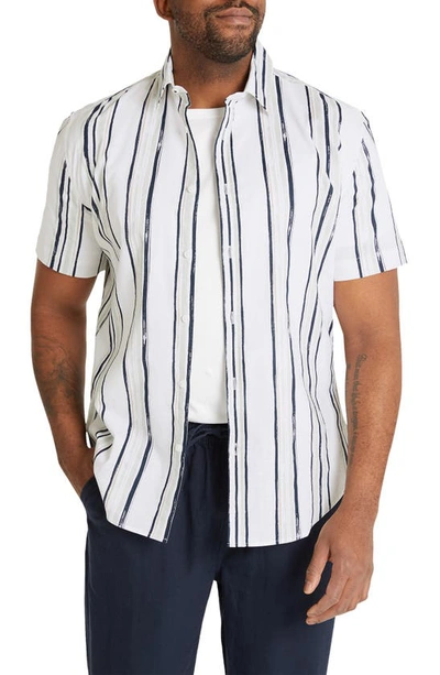 Shop Johnny Bigg Archer Stripe Short Sleeve Cotton Button-up Shirt In White