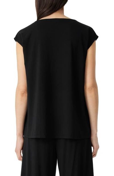 Eileen Fisher Petite Cap-sleeve Drawstring Jersey Top In Black