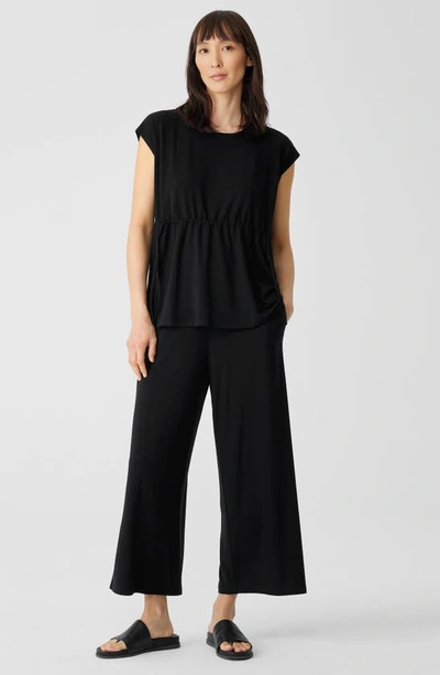 Eileen Fisher Petite Cap-sleeve Drawstring Jersey Top In Black