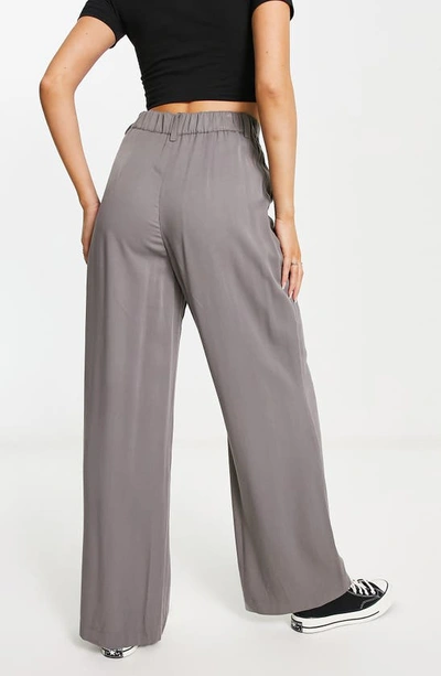 Shop Asos Design Wide Leg Dad Trousers In Grey