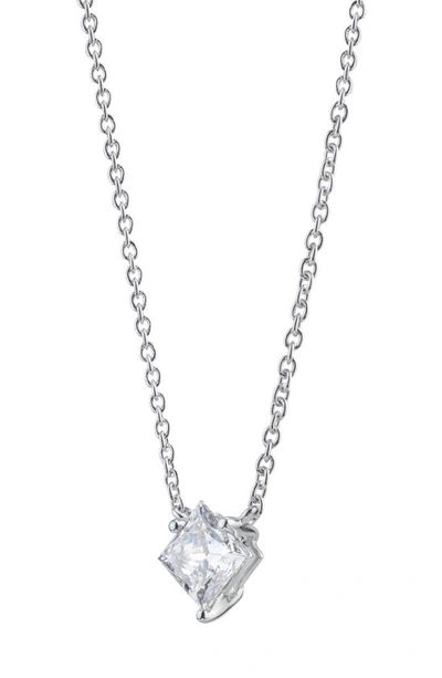 Shop Lightbox 1-carat Princess Cut Lab-grown Diamond Pendant Necklace In White/ 14k White Gold