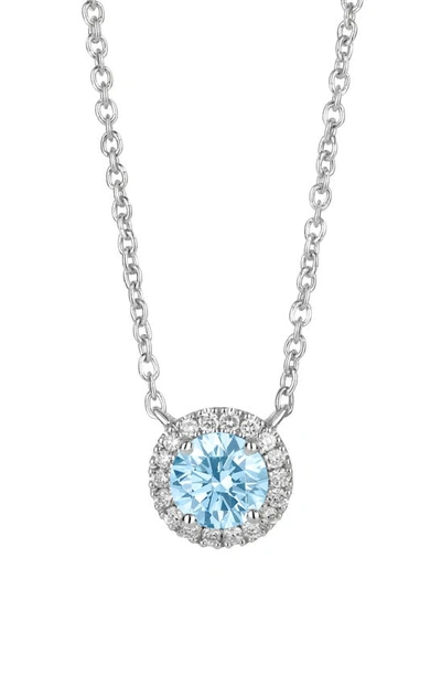 Shop Lightbox 1-carat Lab Grown Diamond Halo Pendant Necklace In Blue/ 14k White Gold
