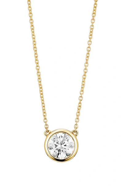 Shop Lightbox 1-carat Bezel Lab-grown Diamond Pendant Necklace In White/ 14k Yellow Gold