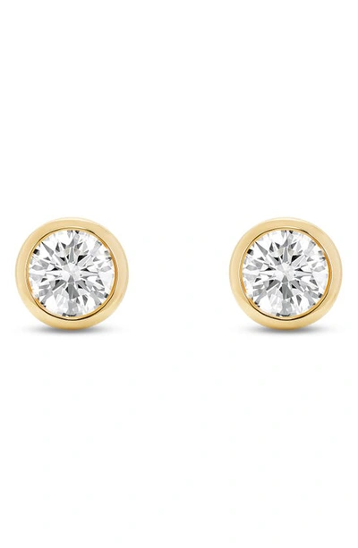 Shop Lightbox 1-carat Lab Grown Diamond Bezel Stud Earrings In White/ 14k Yellow Gold