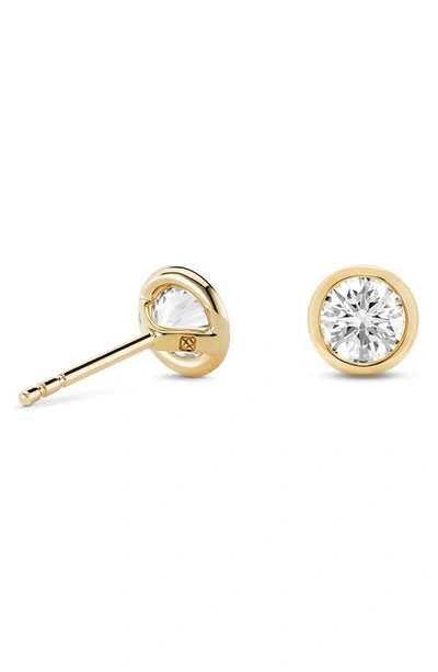 Shop Lightbox 1-carat Lab Grown Diamond Bezel Stud Earrings In White/ 14k Yellow Gold