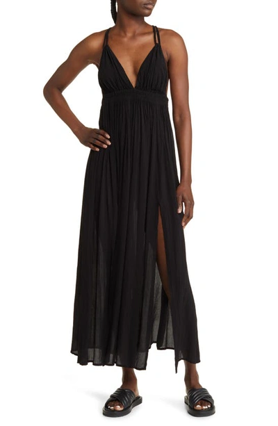 Shop Allsaints Rosa Shirred Maxi Dress In Black