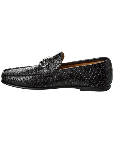 Shop Ferragamo Galileo Croc-embossed Leather Loafer In Black