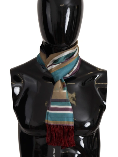 Shop Dolce & Gabbana Multi Striped Shwal Fringes Wrap Silk Men's Scarf
