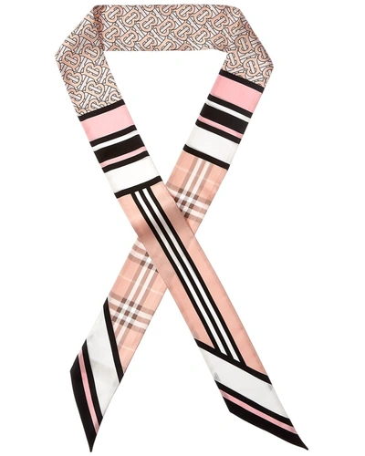 Shop Burberry Montage Print Silk Skinny Scarf In Pink
