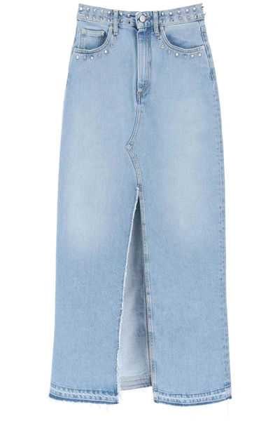 Shop Alessandra Rich Long Denim Skirt With Studs In Blue