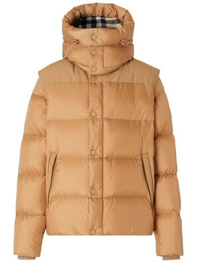 Shop Burberry Detachable-sleeves Hooded Puffer Jacket In Warm Honey
