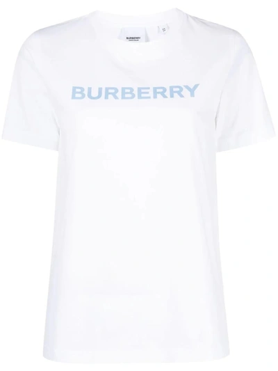 Shop Burberry Logo-print Cotton T-shirt In White / Blue