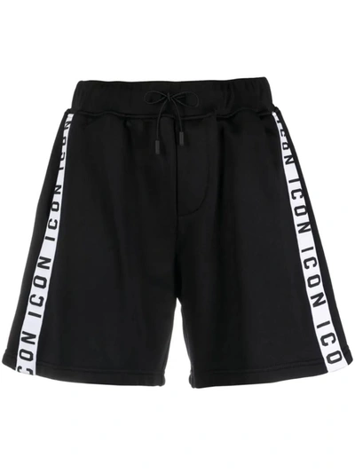 Dsquared2 Black Icon-stripe Drawstring Shorts In Black
