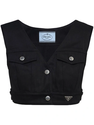 Shop Prada Triangle-logo Cropped Vest In Black