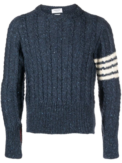 Shop Thom Browne Twist Cable-knit Crew Neck Jumper In Blue