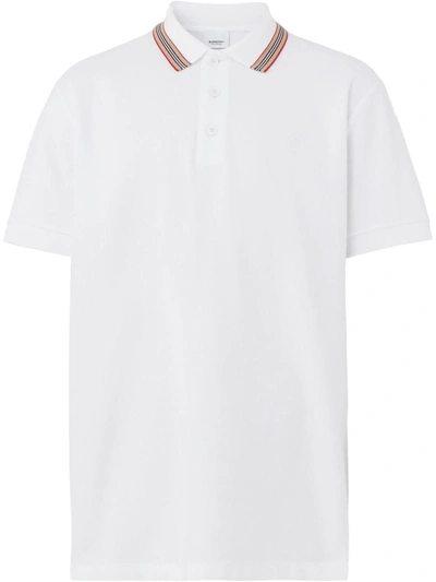 Shop Burberry Icon Stripe Cotton Polo Shirt In White