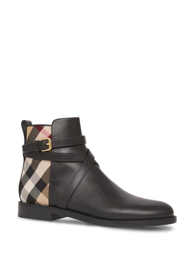 Shop Burberry House Check Leather Ankle Boots In Black-archive Beige