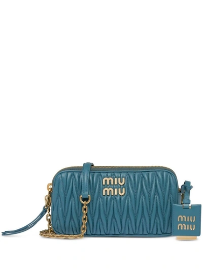 Shop Miu Miu Matelassé Nappa Leather Mini Bag In Marine