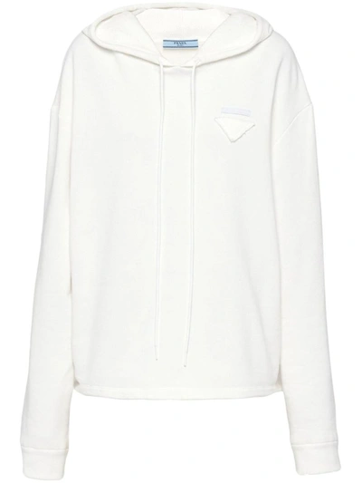 Shop Prada Triangle-logo Cotton Hoodie In Bianco