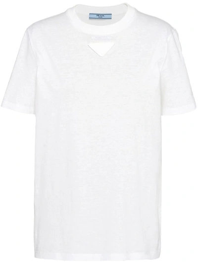 Shop Prada Triangle-logo Jersey T-shirt In Bianco