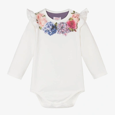 Shop Sofija Baby Girls Ivory Cotton Floral Bodysuit
