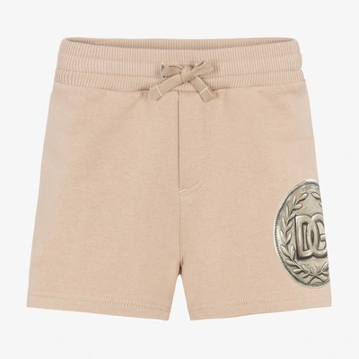 Shop Dolce & Gabbana Baby Boys Beige Cotton Jersey Coin Shorts