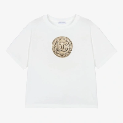 Shop Dolce & Gabbana Boys White Cotton Jersey Coin T-shirt