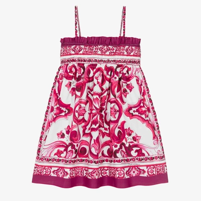 Shop Dolce & Gabbana Girls Pink & White Cotton Majolica Dress