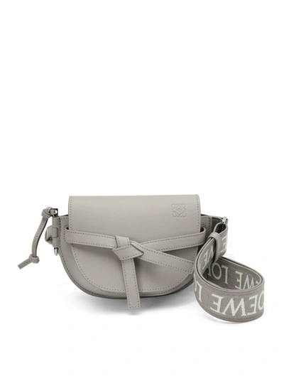 Shop Loewe Mini Gate Dual Bag In Soft Calfskin And Jacquard In Grey