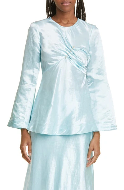 Shop Aje Moonglade Linen Blend Long Sleeve Top In Spearmint Blue