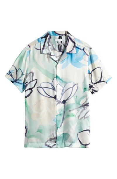 Shop Reiss Ardie Floral Camp Shirt In Ivory/ Teal Multi