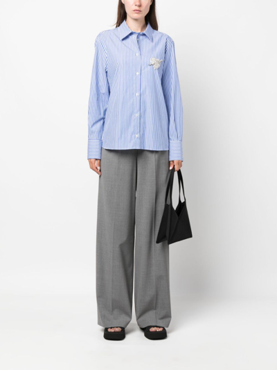 Shop Msgm Logo-waistband Straight-leg Trousers In Grey