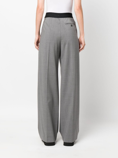 Shop Msgm Logo-waistband Straight-leg Trousers In Grey