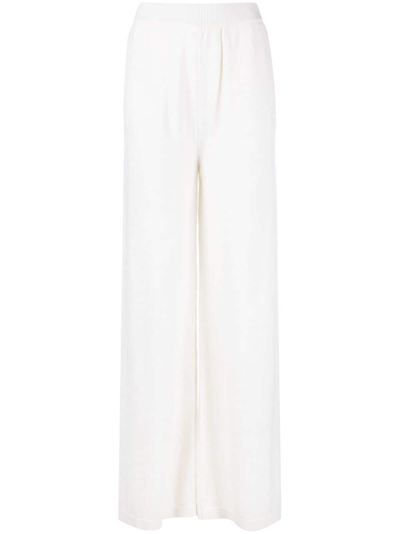 Shop Msgm Wide-leg Wool-cashmere Blend Trousers In White