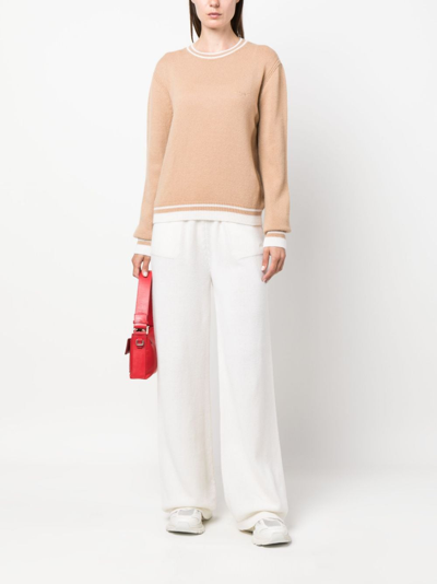 Shop Msgm Wide-leg Wool-cashmere Blend Trousers In White