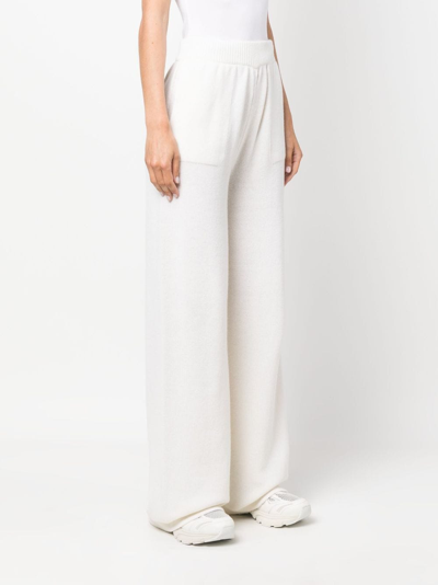 Shop Msgm Wide-leg Wool-cashmere Blend Trousers In White