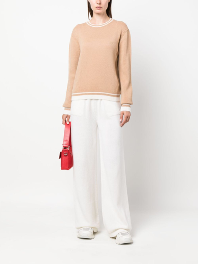 Msgm Emrboidered-logo Wool-cashmere Blend Jumper In Brown