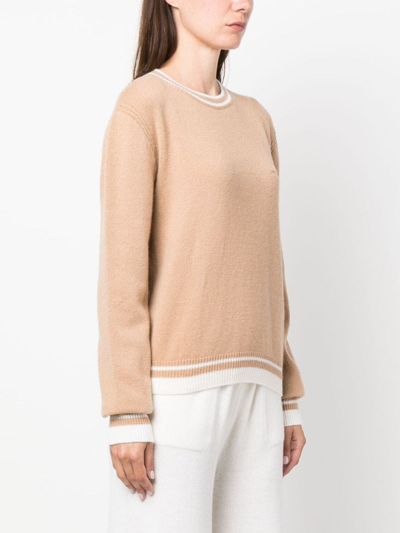 Msgm Emrboidered-logo Wool-cashmere Blend Jumper In Brown