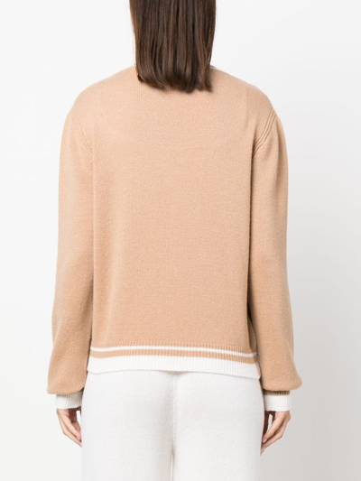 Msgm Emrboidered-logo Wool-cashmere Blend Jumper In Brown