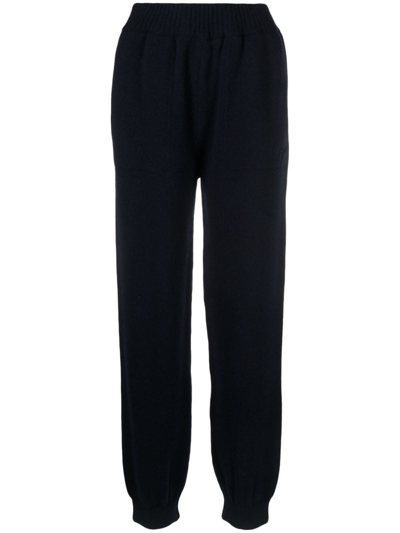 Msgm Logo-embroidered Knitted Trousers In Blue
