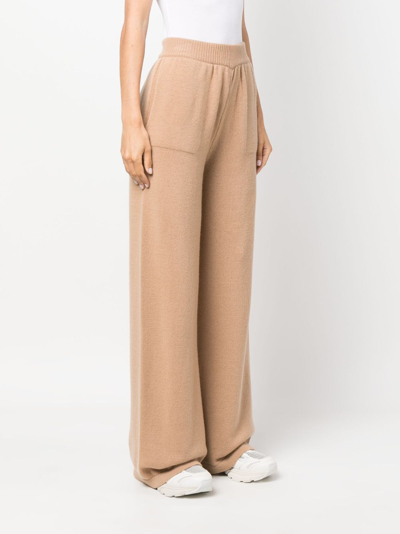 Msgm Embroidered-logo Knit Trousers In Brown